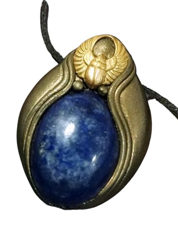 Sophias Dreaming | Egyptian Scarab Beetle Necklace | Ancient Egypt Magic Amulet Symbol | Lapis Lazuli Stone | Good Luck and Protection Revival Art Jewelry (Gold Base Medium Size)