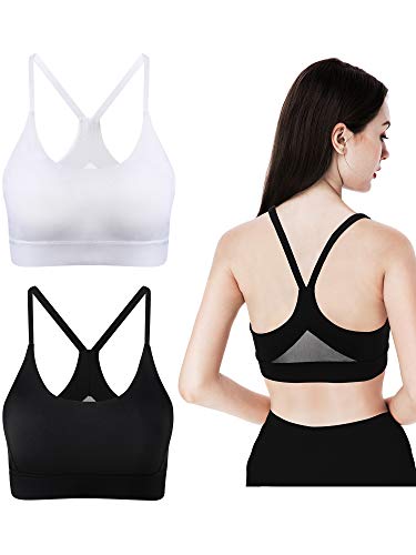 2 Pack Black and White Womens Padded Sports Bra Cross Back Bra Workout