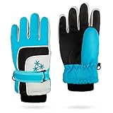 Insulated Winter Cold Weather Ski Gloves for Kids (Boys and Girls) Waterproof Windproof (Blue)