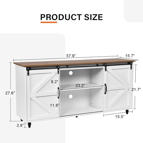 Farmhouse Coffee Bar Cabinet, 58 Inch Kitchen Buffet Cabinet with Storage Shelf, Gourd Legs, Coffee Bar Table Cabinet with Sliding Barn Door for Kitchen Dining Room, White(White, 58 Inch)