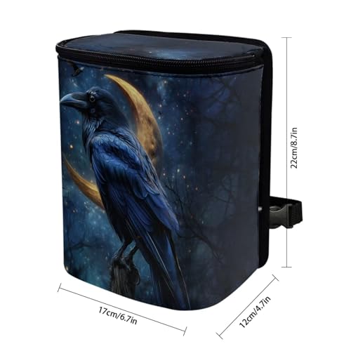 Image of Talayituse Crow Moon Galaxy Print Car Trash Can Portable Auto Garbage Bin Multifunctional Vehicle Interior Accessories with Adjustable Straps Universal Fit Truck SUV Sedan