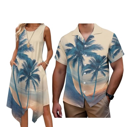 Boatee Palm Tree Couple Matching Outfits Matching Vacation Outfits for Couples Spring Boho Maxi Dress with Pockets Soft and Comfortable Lightweight with Soft Fabric