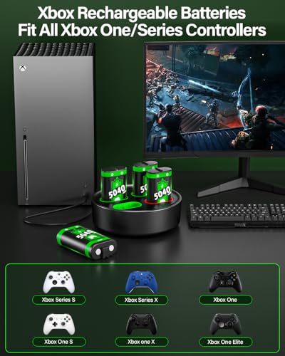 Image of Rechargeable Xbox Controller Battery Pack with Charger, 4 x 5040mWh Xbox Battery Pack for Xbox One, Xbox One S|X, Xbox One Elite, Xbox Series S|X Controller, Rechargeable Batteries for Xbox Controller