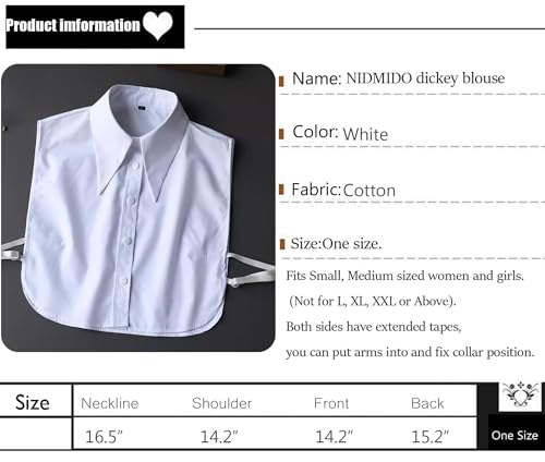 NIDMIDO Cotton Classic Fake Collar Detachable Dickey Collar Half Shirts Blouse False Collar Top for Women Girls Outfits (White)3