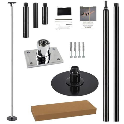 PRIOR FITNESS Fixed Dance Pole Set 45mm Removable Rotating Static Fitness Pole, Black Fixed Plate Dance Poles Home Dance Poles with Ceiling Mount Accessories for Clubs, Parties, Home