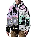 JOJOART Men's Hooded Windbreaker Cats Moons Stars Funny Windproof Lightweight Jacket Trench Coat for Hiking Camping Fishing XL
