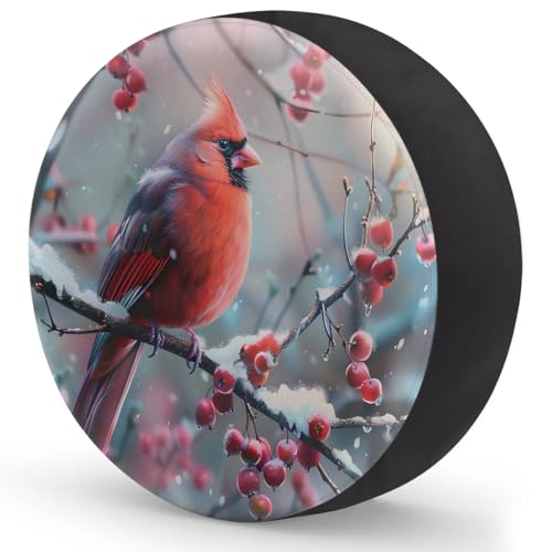 Image of Spare Tire Cover for RV Trailer, Cardinal Berries Tire Covers Universal Fit for Travel Trailer Camper Jeep RV SUV Truck Waterproof Wheel Cover (15 inch for Diameter 27 inch - 29 inch),A-267