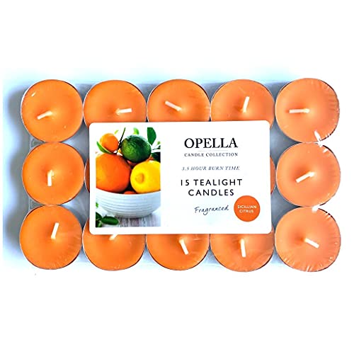 OPELLA Scented Tea Lights Pack of 15 Various scents Candles tealights Fast Post (Sicillian Citrus)