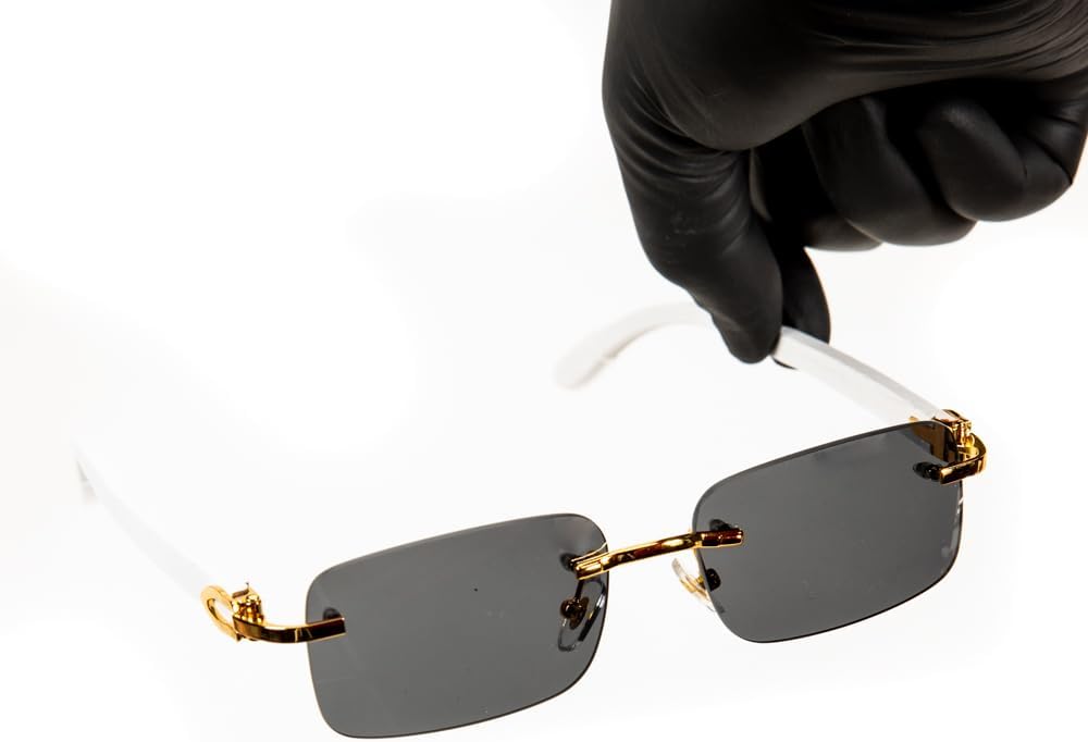 Luxury Gold Frame Rimless Black Tint White Wood Arm Men's Frameless Designer Retro 90's Rectangular Lens Sun Glasses Hip Hop Shades Square Buffs Sunglasses For Men Women - Image 7