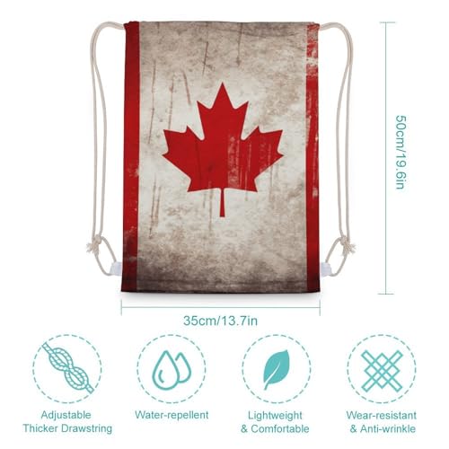 Canvas Drawstring Backpacks Retro Canada Flag Sports Gym Pull String Bags Lightweight for Men Women2