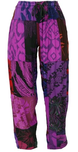 Pantalon patchwork upcycling Bali en pièces uniques violettes boho