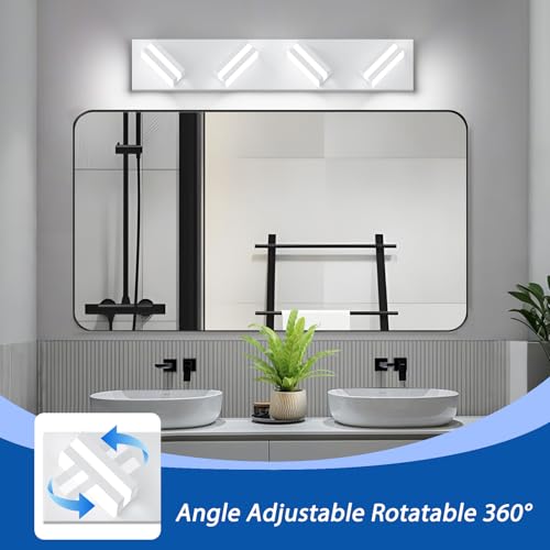 Image of IZORRO LED Modern Bathroom Lights Fixtures(4-Light,Dimmable,360Rotate),Matte White Acrylic Wall Lighting,Vanity Lights for Bathroom Over Mirror - 6000k 24In (No Assembly Required)