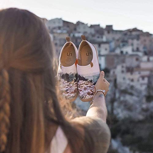 Uin Women's Slip Ons Canvas Lightweight Sneakers Walking Casual Loafers Comfortable Art Painted Travel Shoes A Red Vival City (9) #TOP1