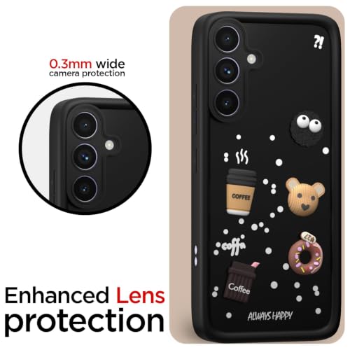 Image of Bintage Cute Fun Taddy Cartoon 3D Ball Bear Milk Donut Coffee Cup Silicon Case Full Body & Camera Protection Back Cover Compatible for Samsung Galaxy F54 5G - Black