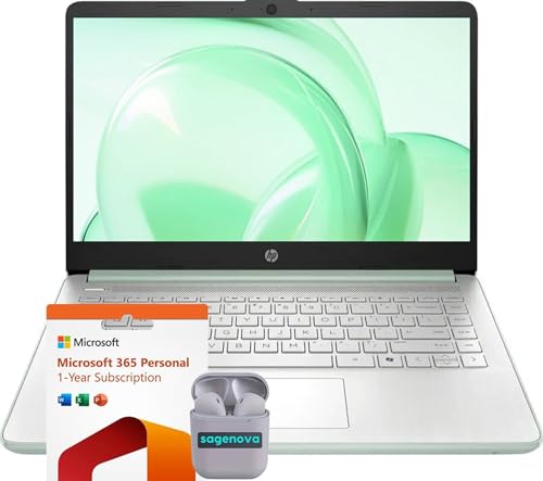 HP 14インチ HD ビジネス&学生用ノートパソコン。8GB RAM 384GBストレージ (128GB UFS + 256GB SDカード)、Windows 11 S、1年間のMicrosoft Office 365、Intel N150、SageNo
