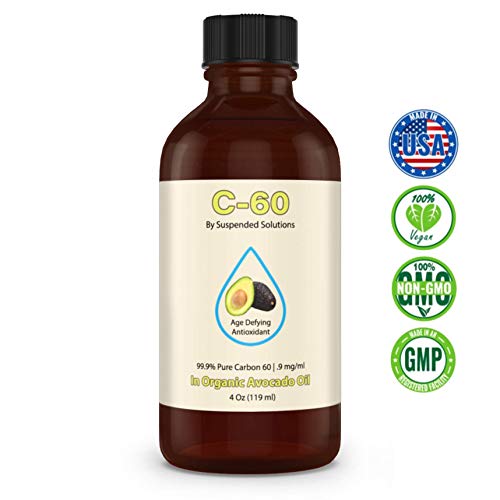 Suspended Solutions - C-60 Avocado - 4Oz -99.9% Pure C-60 In Organic Extra Virgin Avocado Oil - 100% Solvent Free - 108Mg Active C60 - Glass Bottle - Carbon 60 #TOP1