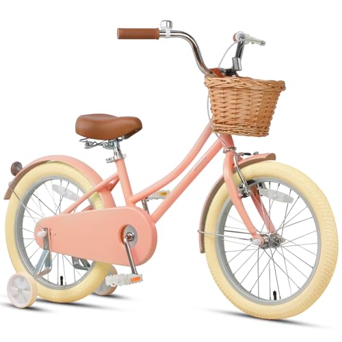 Image of Glerc Little Molly 12-20 Inch Kids Retro Cruiser Bike for 2-13 Year Old with Wicker Basket & Training Wheels /Kickstand, Multiple Colors