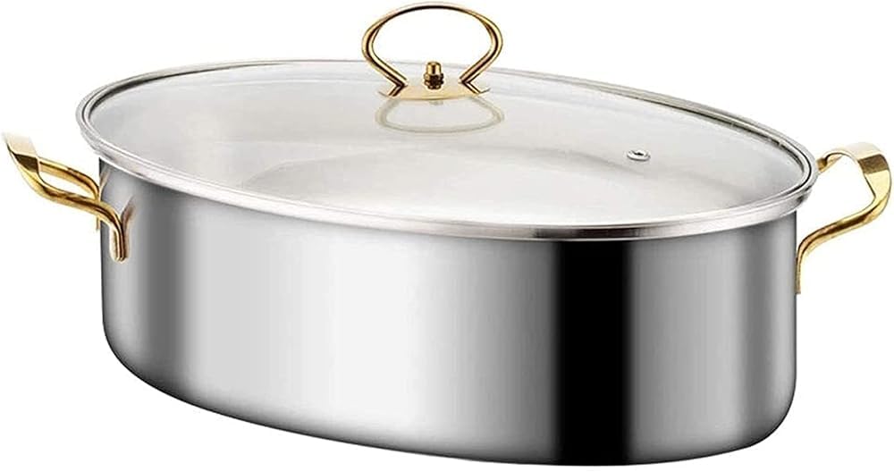 Stainless Steel Fish Steamer, Poacher Steamer Pot Pan Elliptical Shape, Stockpot for Steaming Fish, Boiling Soup, Special for Induction Cooker (Size:Single Layer)