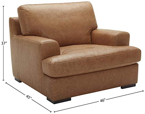 Amazon Brand - Stone & Beam Lauren Genuine Leather Down-Filled Oversized Living Room Accent Armchair, Cognac Leather, 45" D X 46" W X 37" H #TOP7