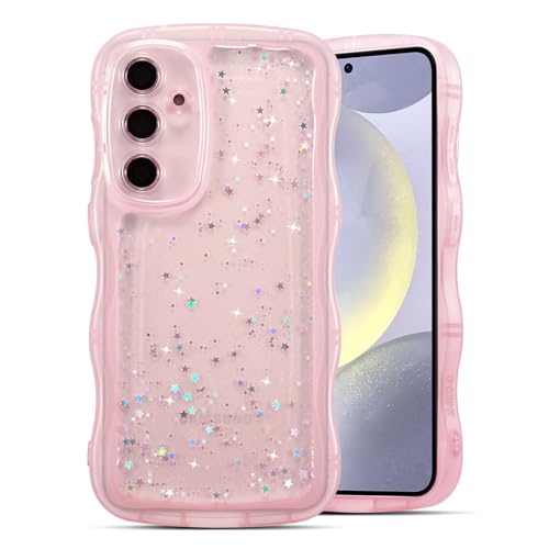 Coque Samsung S26 antichoc en TPU souple transparent avec design ondulé rose