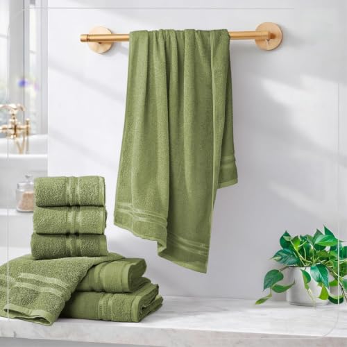Image of 100% Cotton Terry Ultrasoft and Quick Absorbent 380 GSM Solid 6 pcs. Quick Dry Bath Towel Set for Bathroom or Gifting Towel Set (Green)