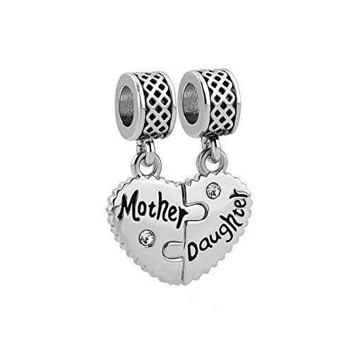 Image of Mother Daughter Charm Compatible with Pandora Charm Bracelets Family Matching Heart Pendant Gift Gold CZ Birthday Anniversary