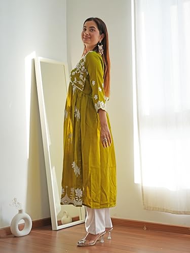 Image of EthnicJunction Women's Silk Blend Regular Fit Chikankari Embroidered Naira Cut Kurta