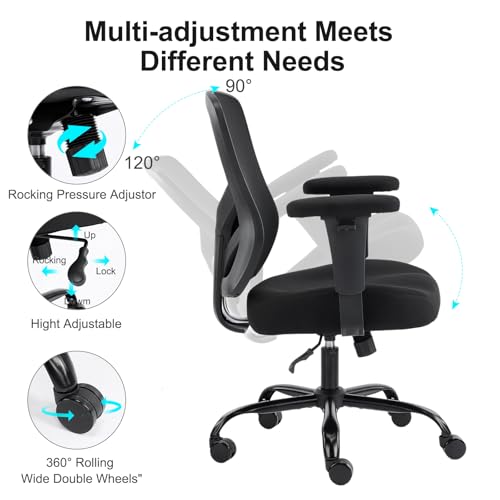 Image of YFO Ergonomic Office Chair, Mesh Computer Desk Chair with Adjustable Back Lumbar Support and Armrests, Comfy Executive Rolling Swivel Task Chair for Home Office, Black