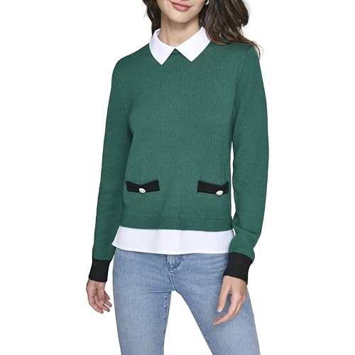 KARL LAGERFELD Women's Sweater with Built-in Shirt Details2