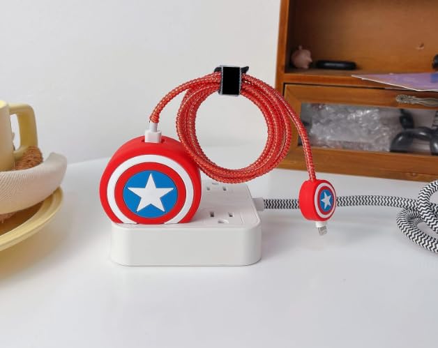 Image of 18-20W Apple iPhone Power Adapter and Type C, Protective 3D Cartoon Character Silicone Case Cover, 360 Degree Full Protection (Captain America)