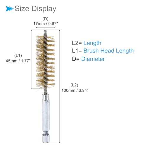Image of Bore Brush, 17mm Dia 4 Inch Length, Brass Cleaning Wire Brushes with 1 /4 Inch Hex Shank - (Applications: for Power Drill, Die Grinder), 5-Pieces
