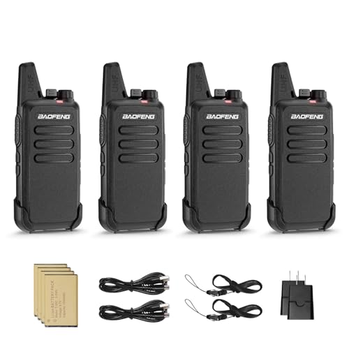 BAOFENG T22 Walkie Talkies for Adults Long Range 1500mAh Rechargeable Two Way Radio with 1W Loud Speaker USB-C Charging 22 Channels FRS for Business Hotel Restaurant Warehouse 4 Pack