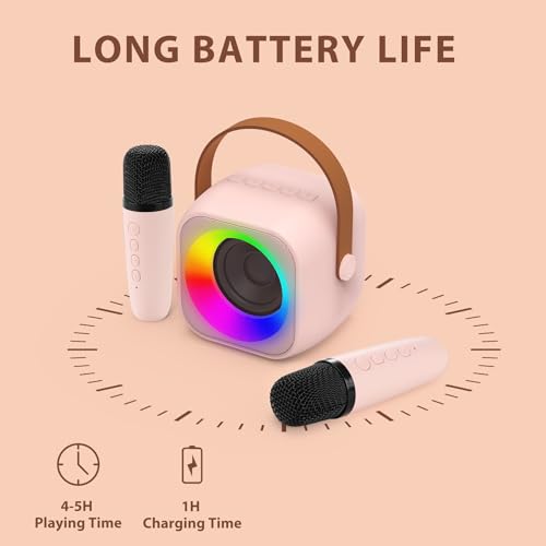 Jeefu Karaoke Machine for Kids, Toys for 3-12 Years Old Girls Gifts, Kids Karaoke Microphone Machine Toy, Best Fun Christmas Birthday Gifts for 5 6 7 8 9 10 11 Years Teens Girl Boys Pink 2 Mic