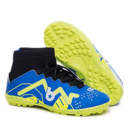 Chuteira Infantil Society Botinha Cano Alto 28 ao 33 com Solado Costurado (AZUL, BR, Criança de 4 a