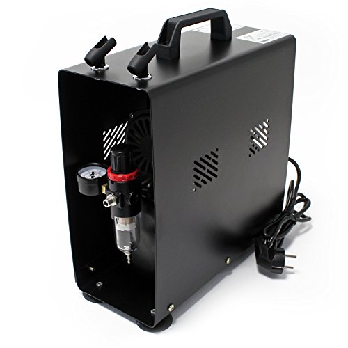 Wiltec Airbrush AF186A sprężarka jednocylindrowa do maks. ciśnienia 4 bar, w obudowie z automatycznym wyłączaniem i zbiornikiem powietrza, do modelarstwa, paznokci, tatuaży, pojazdów