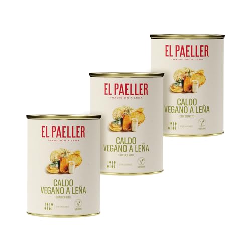 EL PAELLER - Caldo de Verduras | 100% Vegano | Cocinado a Leña Con Ingredientes 100% Naturales | Certificado Vegan Food | Ideal para Paellas y Arroces | Pack de 3uds, 3 Litros | Sin Conservantes