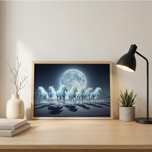 Image of Suneree 7 Horse Vastu Wall Painting (Landscape Collection) (Natural, Design 05, 10x13 Inch)
