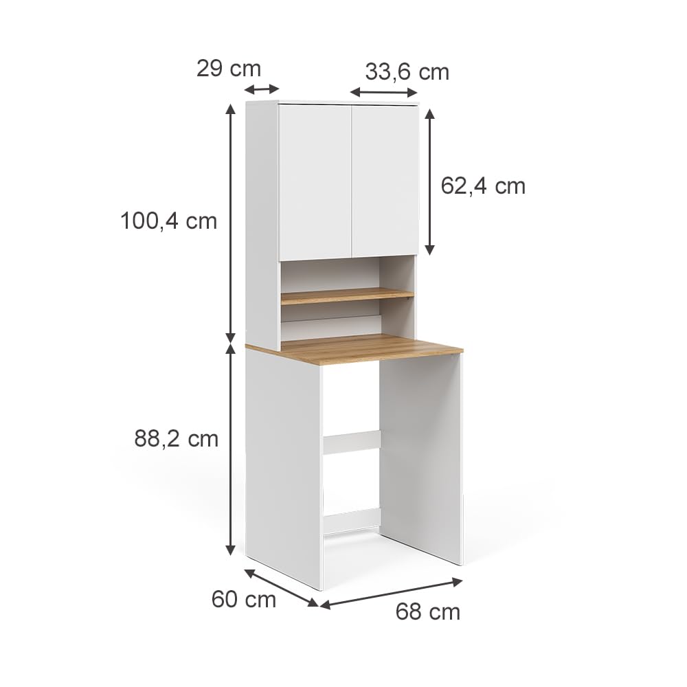 Vicco Armoire Machine à Laver Viktor, Blanc/Artisan, 68x88.2cm 2 pièces avec étagère, Convient pour Le Rangement de lessive et de Serviettes