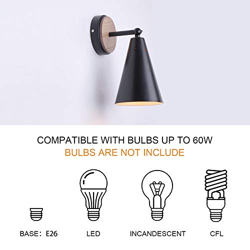 Mwz Rustic Farmhouse Black Metal And Wood Wall Sconce Adjustable Lamp，2 Pack,Rustic Wall Lighting Fixture For Bedroom, Living Room, Headboard, Garage, Porch #TOP5