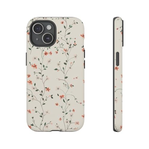 Coque rigide mate anti rayures iPhone 15 floral délicat