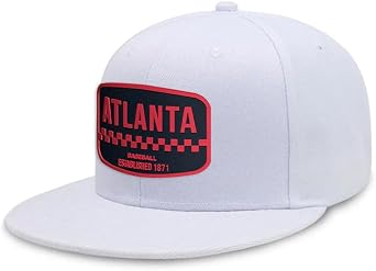 Flatbill Snapback Baseball Cap for Men and Women, Classic Cotton Sports Hat - Atlanta - White