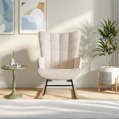 Mecedora de peluche, silla mecedora de peluche, respaldo alto, sillón de relax, sillón de lectura, sillón de salón, salón, salón, salón, balcón, color beige