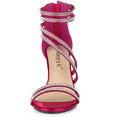 Allegra K Allegra K Women's Ankle Strap Rhinestone Stiletto Heels Hot Pink Sandals - 8 M US