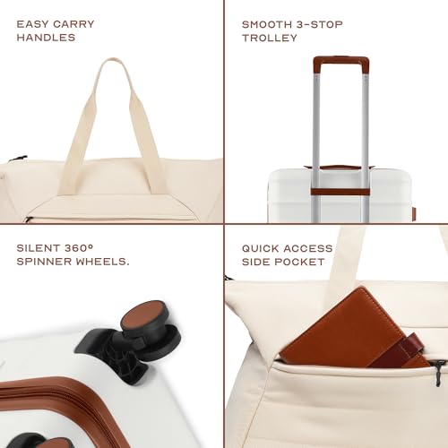 Image of Assembly 24 Inches Medium Luggage for Flight Travel with TSA Lock, dust Cover and Premium Duffle Bag with Adjustable Shoulder Starp | 80L + 40L | White | Odyssey