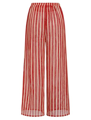 Image of ZAFUL Womens Beach Cover Up Pants Sexy Crochet Drawstring Elastic Boho Swimsuit Cover Up Long Pants Beach Wear
