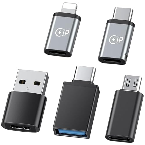 Cargadores Y Adaptadores, Personal Computer AWINLI - Juego de 5 adaptadores USB a USB C, tipo C hembra a micro macho, tipo C hembra a Lightning macho, Lightning hembra a tipo C macho, adecuado para...