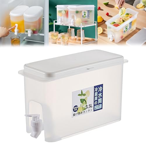 Drink Dispenser with Faucet for Fridge, Beverage Juice Liquid Containers for Parties, 1 Gallon Cold Water Jug Iced Tea Pitcher Milk Lemonade Dispenser with Leak-Proof Spigot