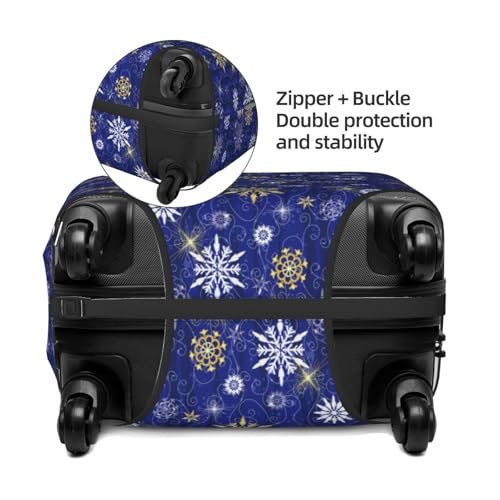 Golden Snowflakes Royal Blue Print Luggage Cover For Suitcase,Washable Elastic Travel Suitcase Protector With Zipper Closure And Bottom Buckle – Fits 18-32" Luggage-Large2