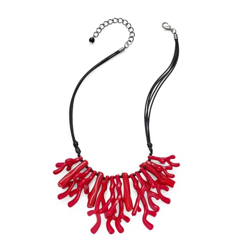 Coral Beaded Necklace for Women Acrylic Red Statement Necklace Adjustable Bohemian Beach Jewelry with Fringe Ocean Theme Summer Necklace Trendy Boho Necklaces for Her