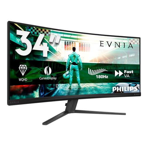 Philips Gaming Monitor 34M2C3500L 34 pollici, Curvo, 3440x1440, UW-QHD, 180Hz, Fast VA Panel, 0.5ms MPRT, , (HDMI2x 2.0 DP 1x 1.4) Adaptive Sync, HDR10, FreeSync Premium, Grigio Scuro